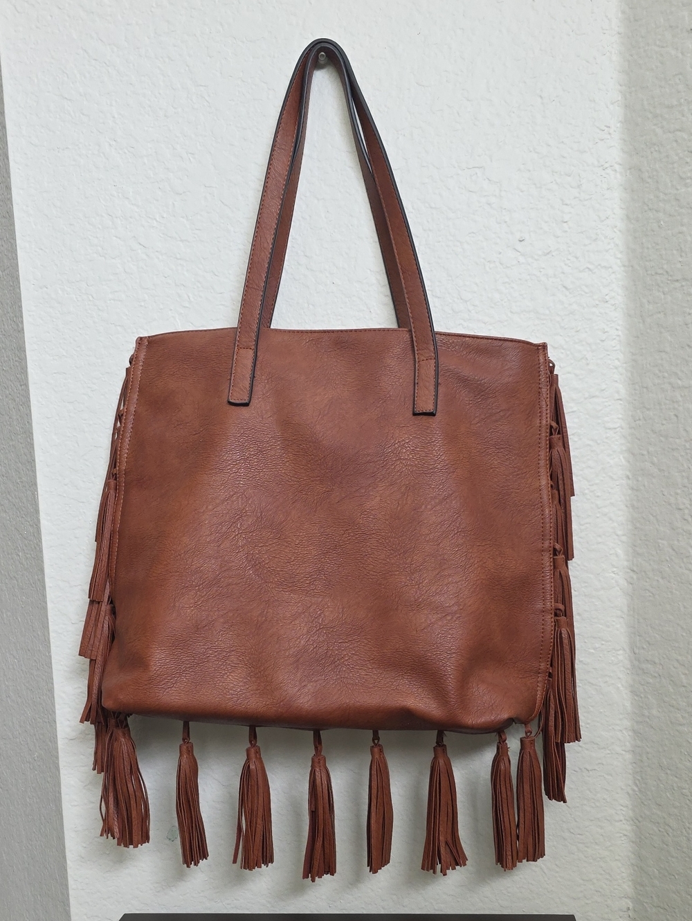 Brown Fringe Tote Bag - Women's Everyday Shoulder Bag